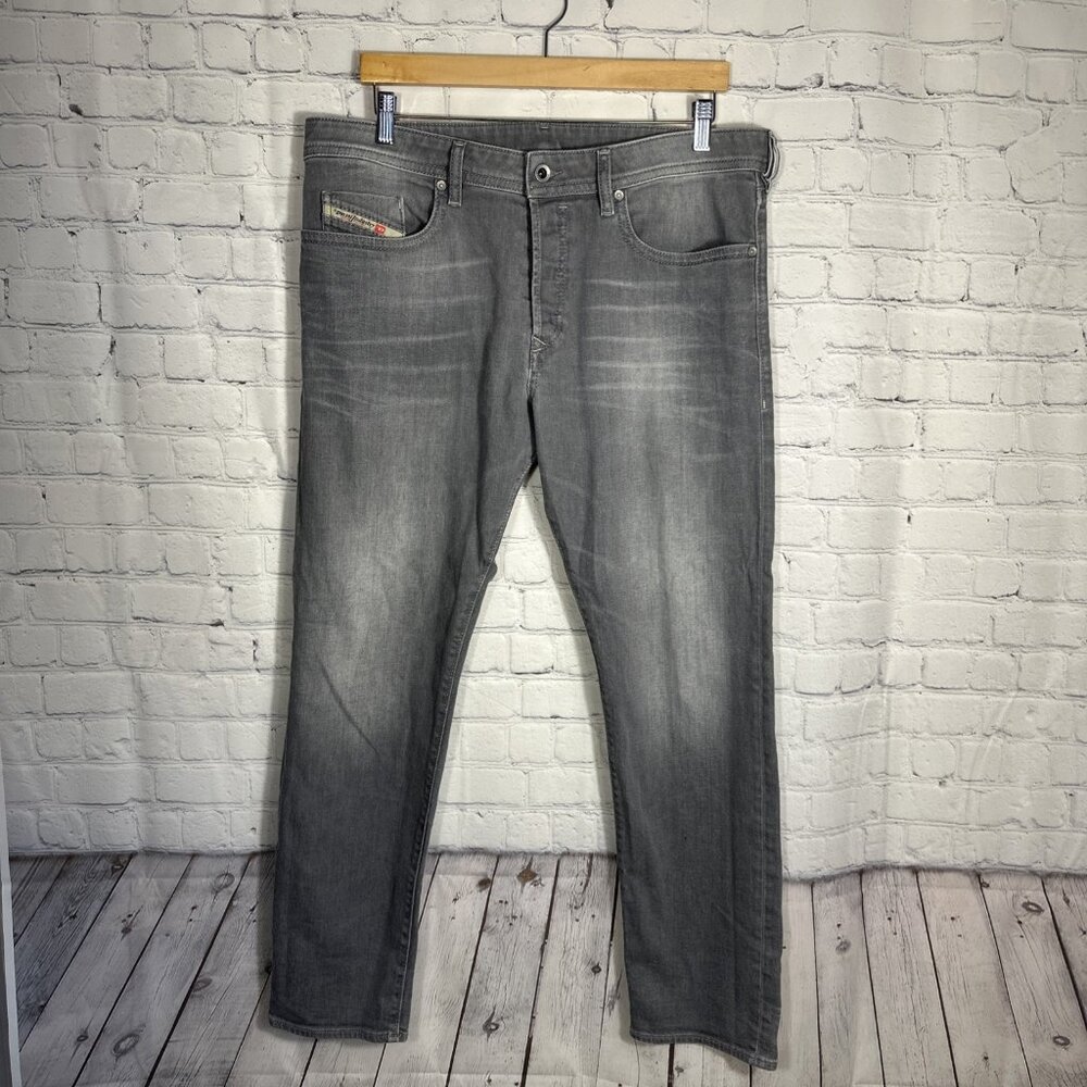 Diesel Buster 0853T Regular‎ Slim Tapered Stretch Jeans Gray Cowhide Leather 36